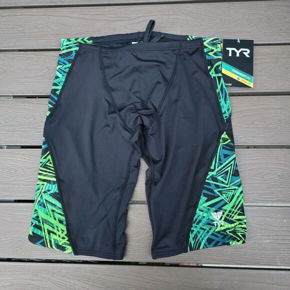 TYR Durafast Elixer Splice Men Swim Jammer Green/black Size 32 New - Picture 1 of 3